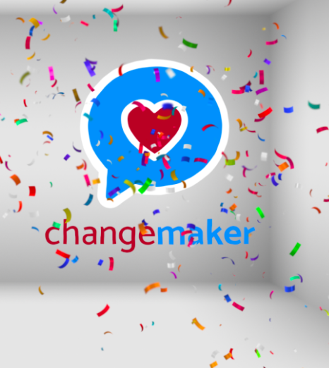 The changemaker logo with confetti. 