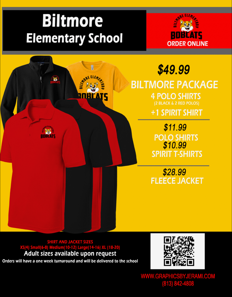 Flyer of School Uniform shirts with embroidered school logo and prices