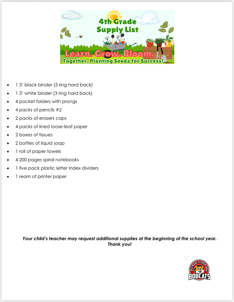 School Supply Lists for students PI, K-5th Grade Photo of outside Garden
