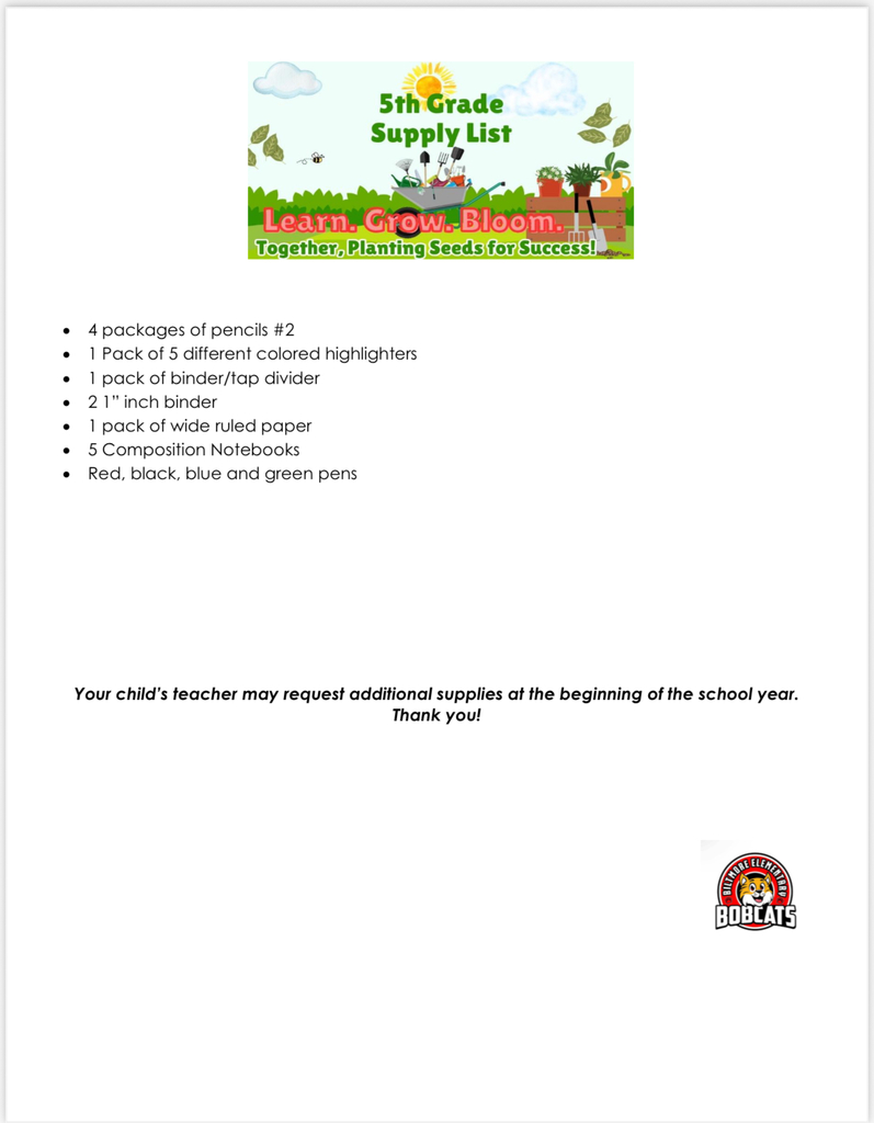 School Supply Lists for students PI, K-5th Grade Photo of outside Garden