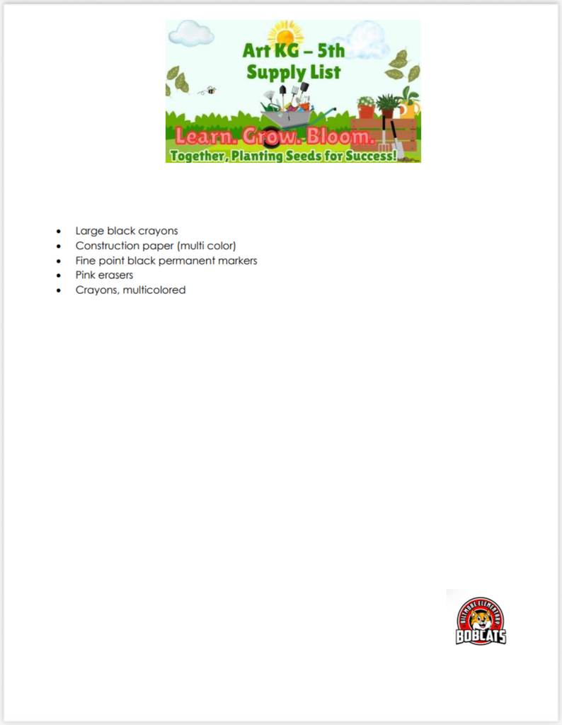 School Supply Lists for students PI, K-5th Grade Photo of outside Garden