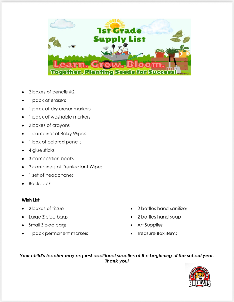 School Supply Lists for students PI, K-5th Grade Photo of outside Garden