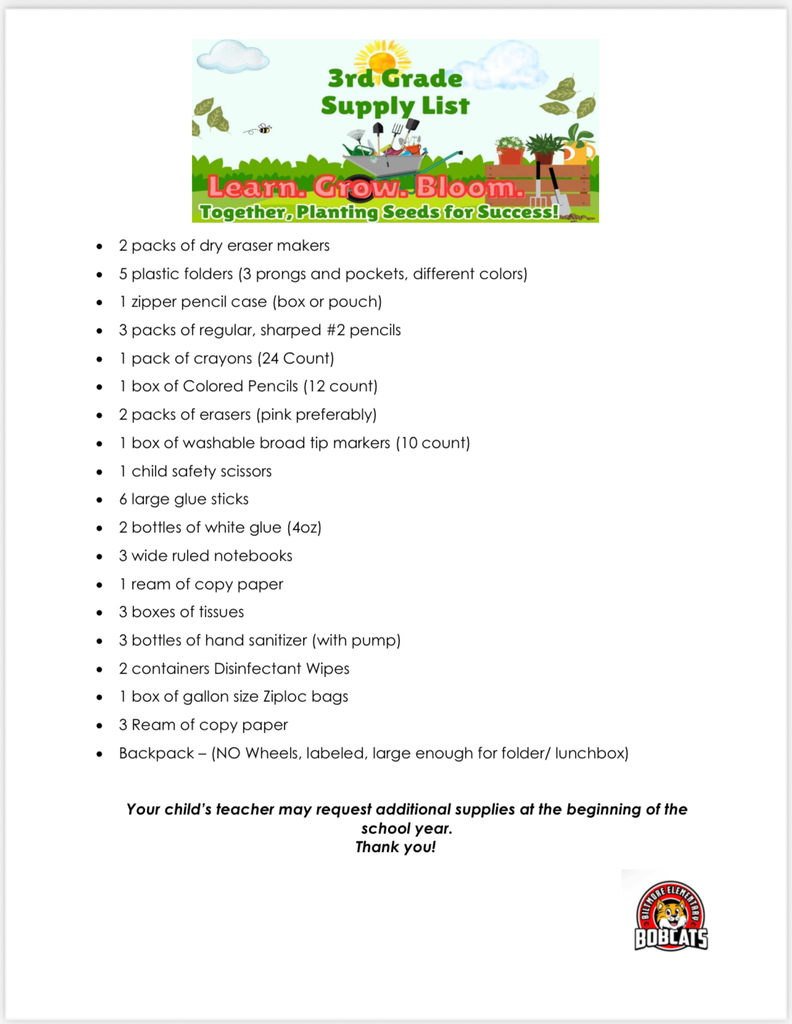 School Supply Lists for students PI, K-5th Grade Photo of outside Garden