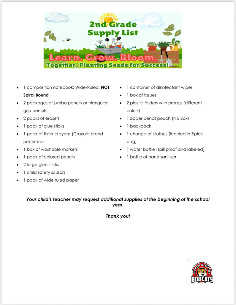 School Supply Lists for students PI, K-5th Grade Photo of outside Garden