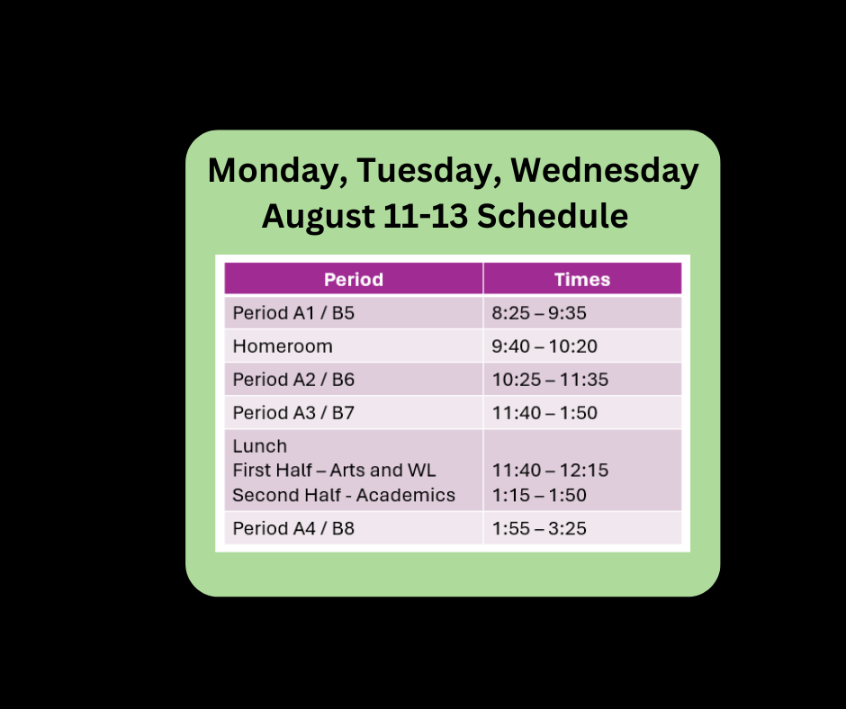 August 11 - 13 Schedule