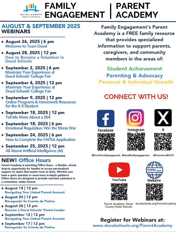 Parent Academy Fall SChedule