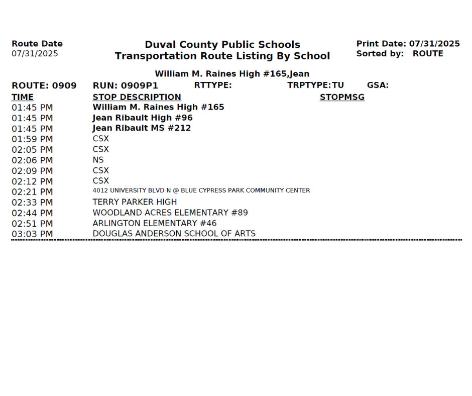 JRMS 2025 BUS ROUTE 0909