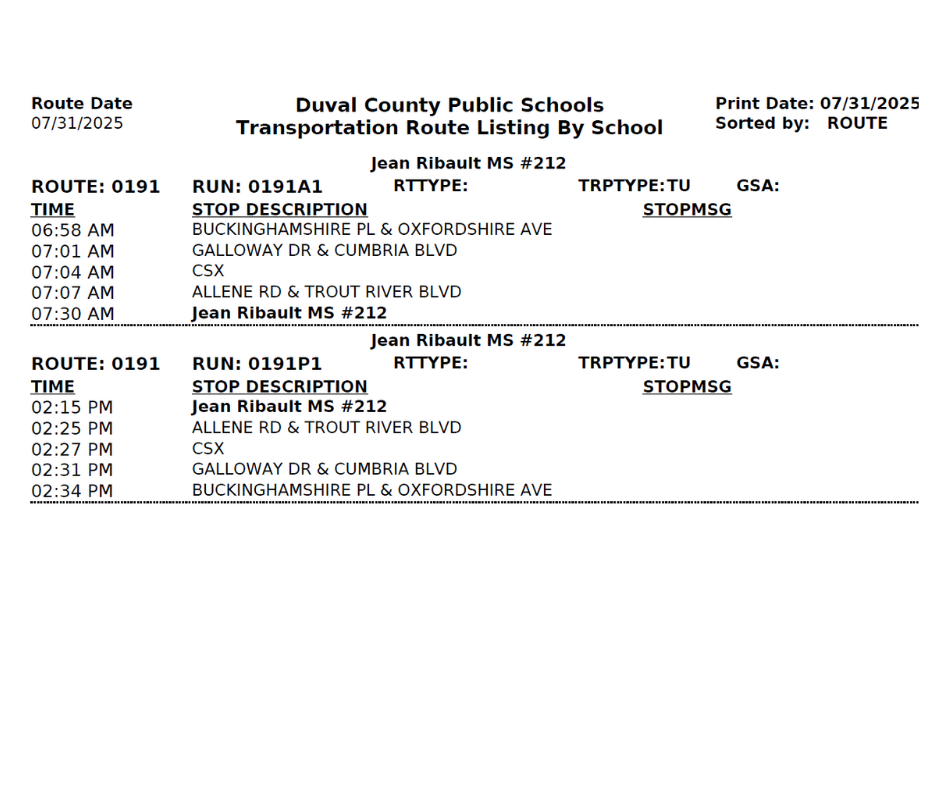 JRMS 2025 BUS ROUTE 0191