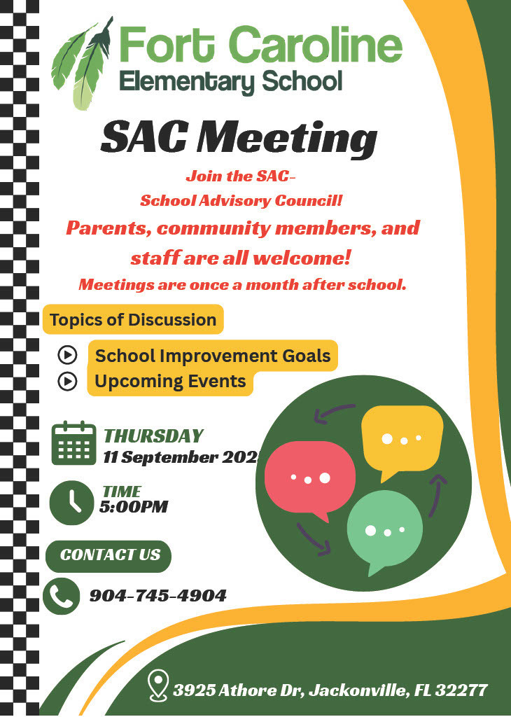 September SAC meeting flyer for September eleven at five PM 