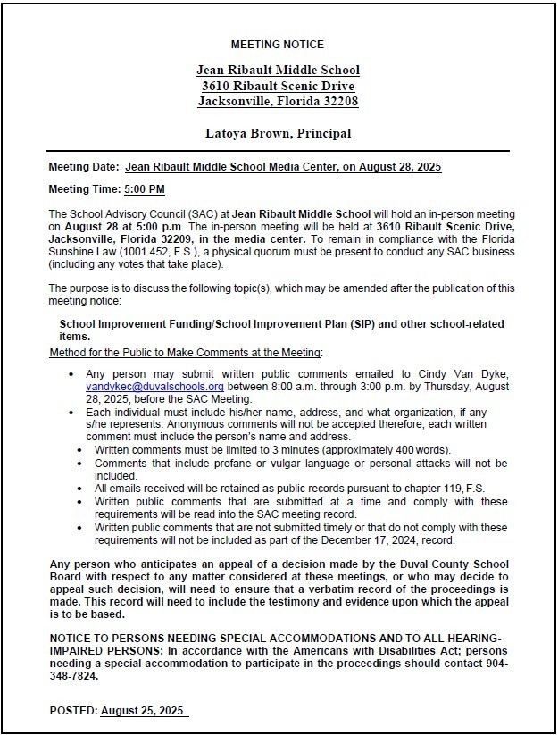 SAC Meeting Notice for August 28th