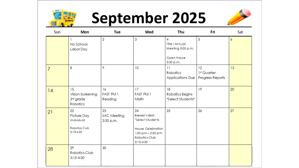 September Calendar of Events
