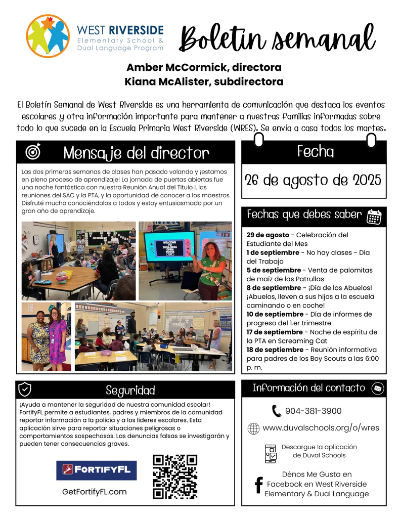 Weekly Bulletin page 1 Spanish