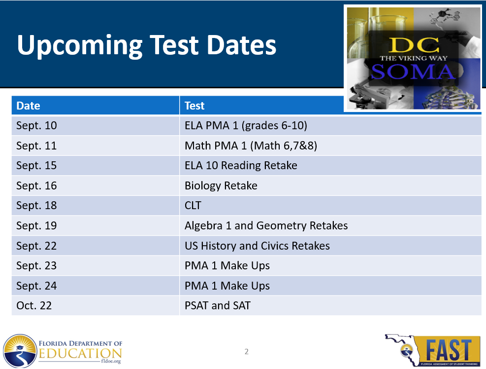 Fall 2025 Testing Dates