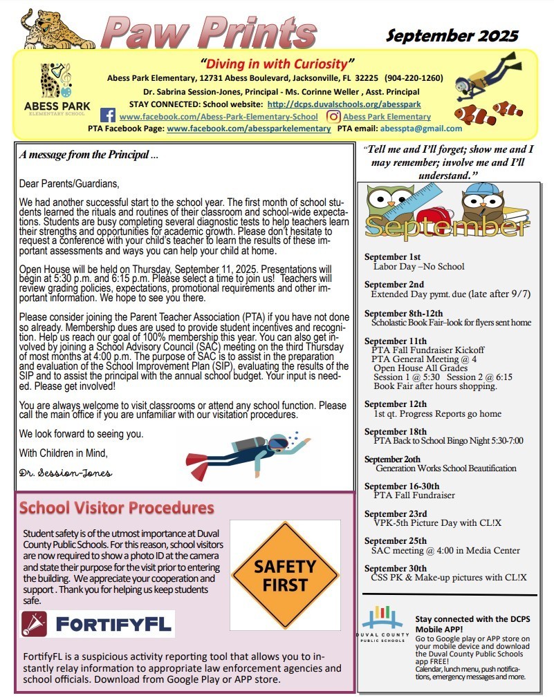 Sept Paw Prints (Monthly Newsletter) pg 1