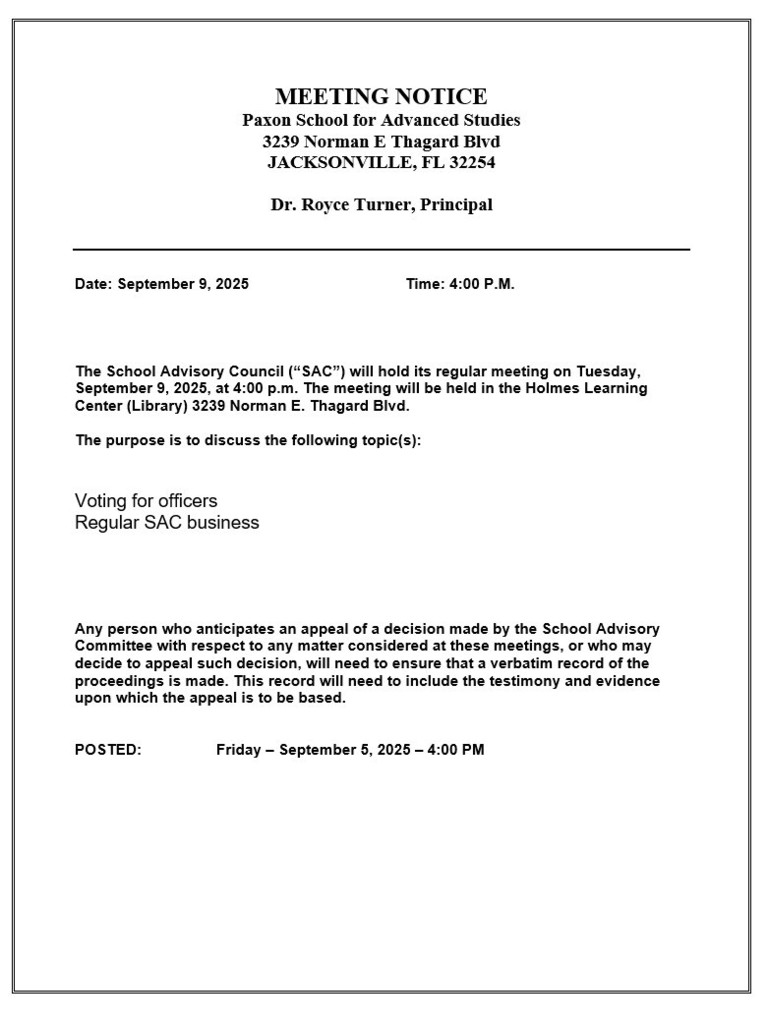 SAC Meeting Notice
