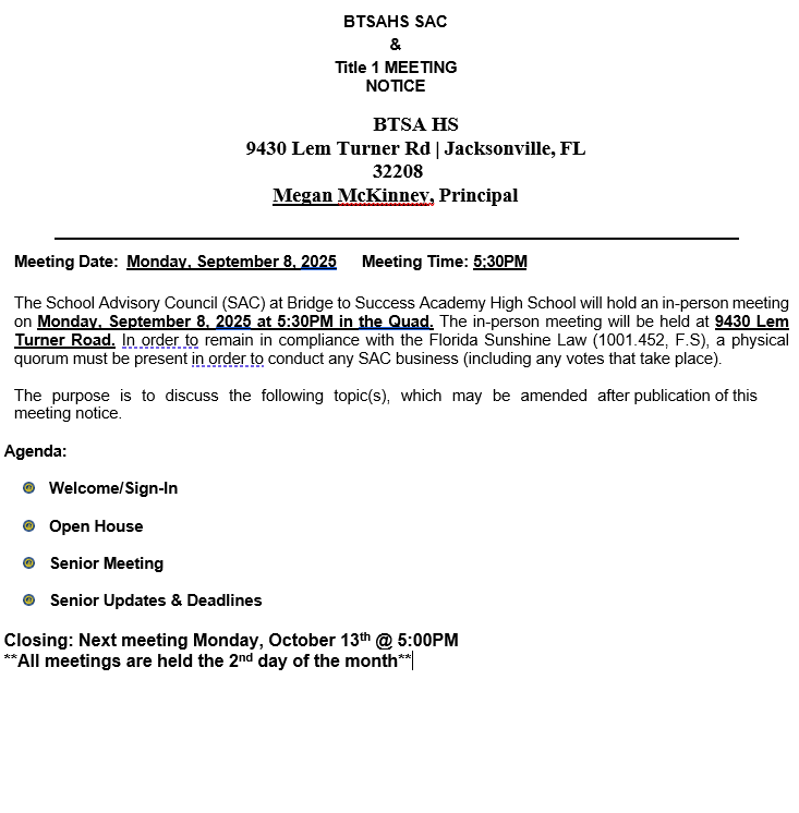 SAC AGENDA 
