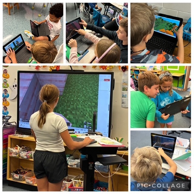GPE gifted students teach 2nd graders about place value in Minecraft Education.