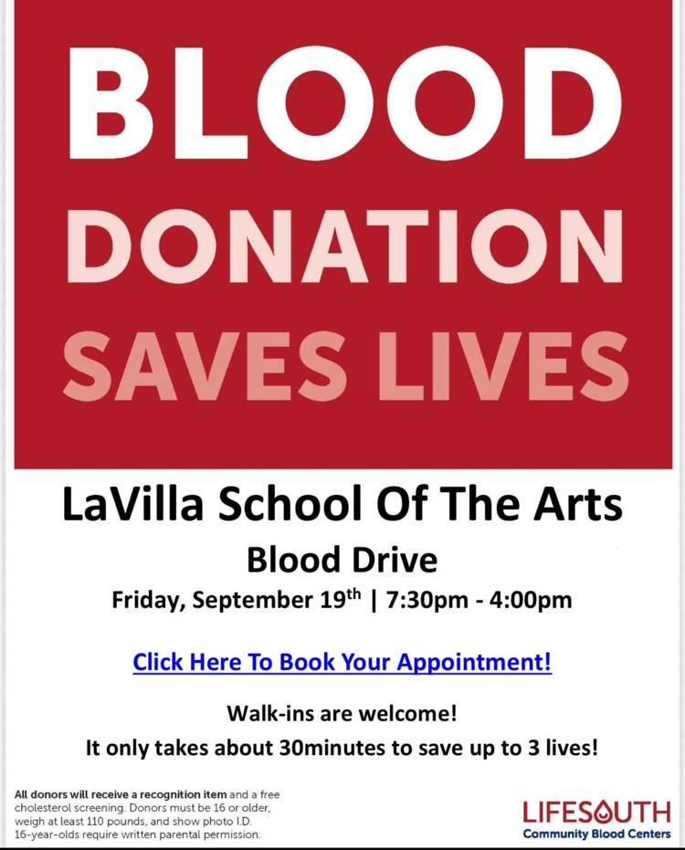 Blood Drive on 9/19 at LaVilla School of the Arts