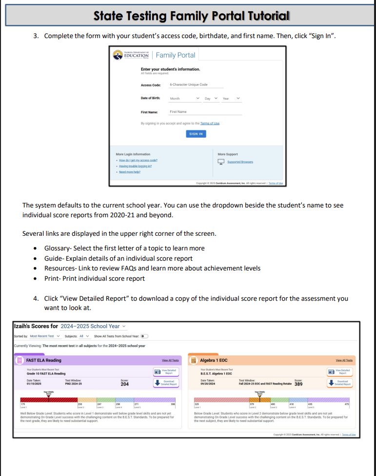 State Testing Family Portal
