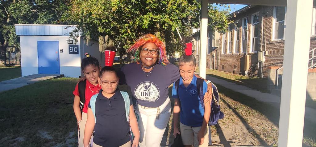 Students posing with crazy hair