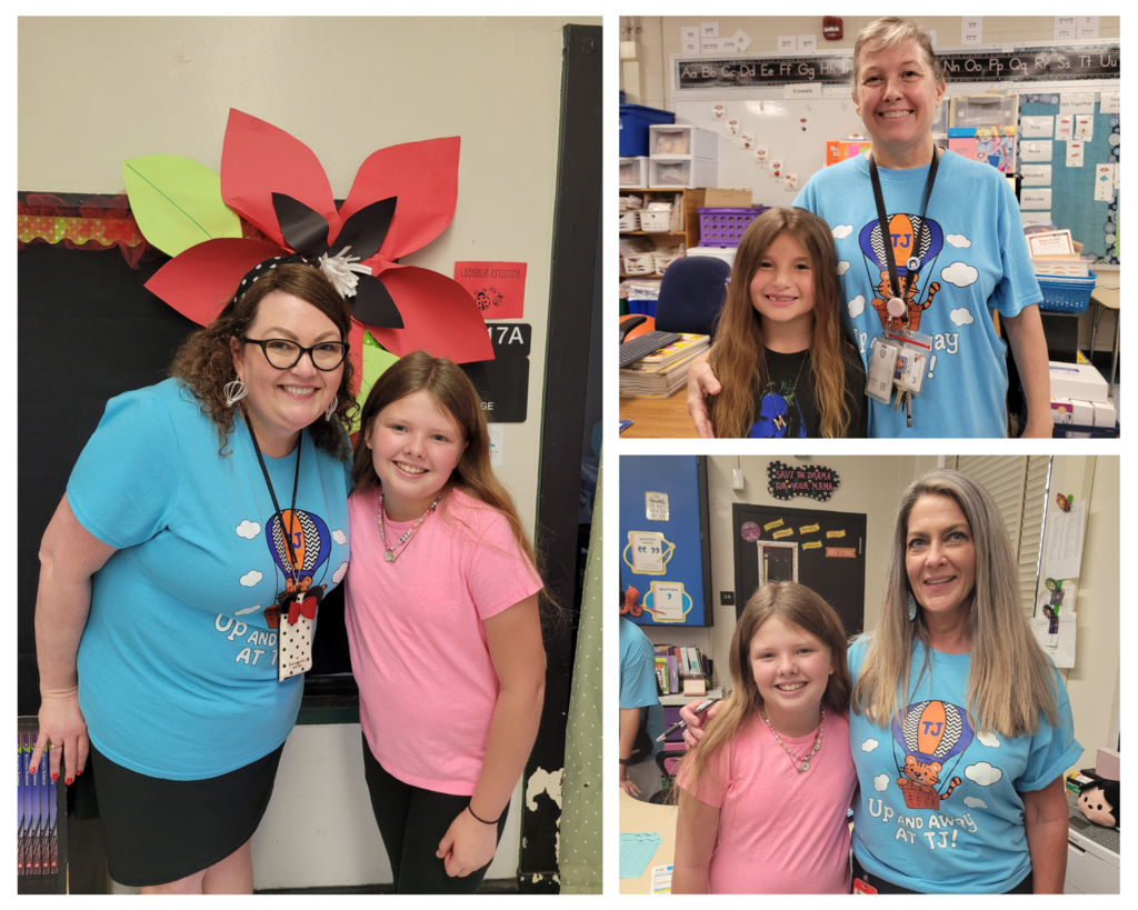 various images of a student with Thomas Jefferson ES teachers