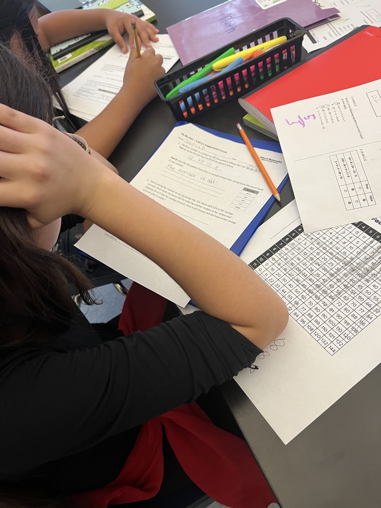 Students looking at hundreds chart
