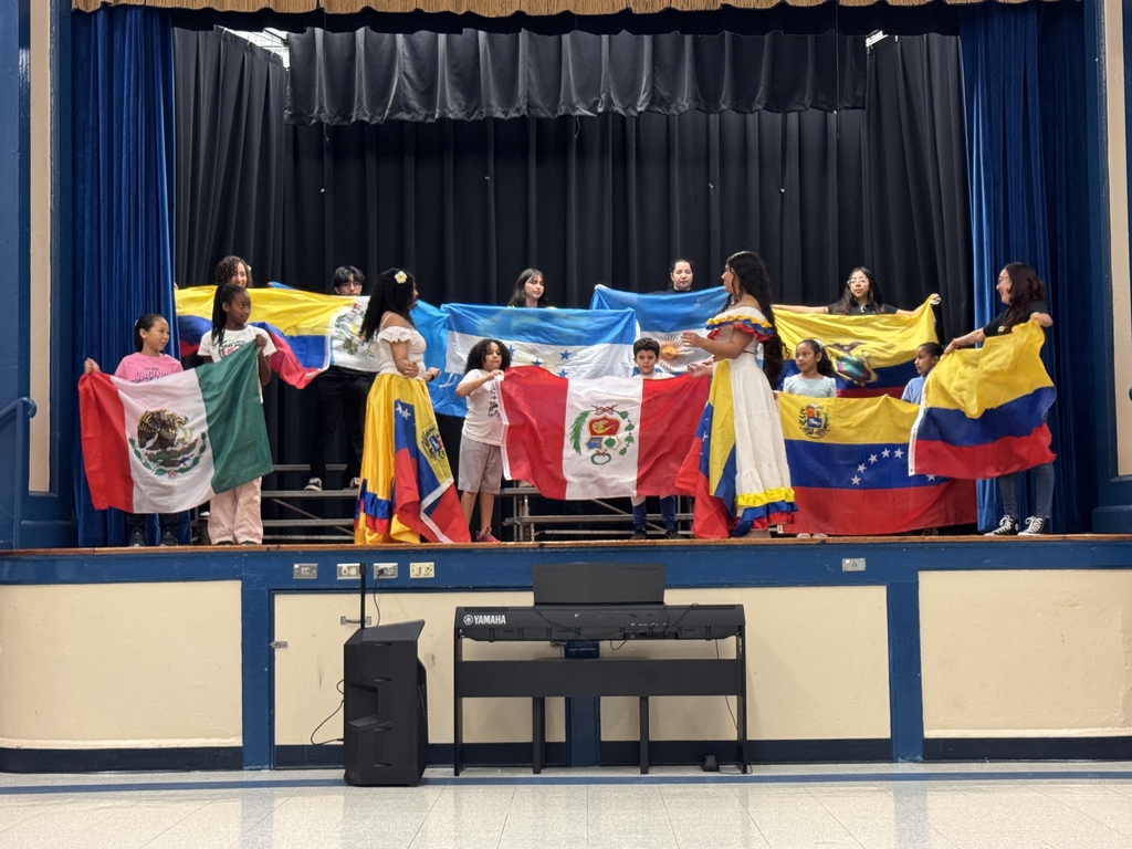Students holding flags