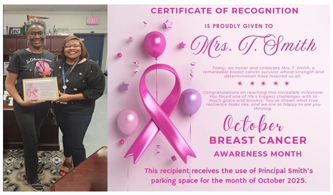 Mattie V. Rutherford is celebrating that one of our own is a breast cancer survivor. Mrs. T. Smith 