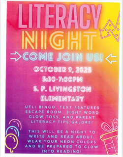LITERACY NIGHT COME JOIN US! OCTOBER 9, 2025 5:30-7PM 