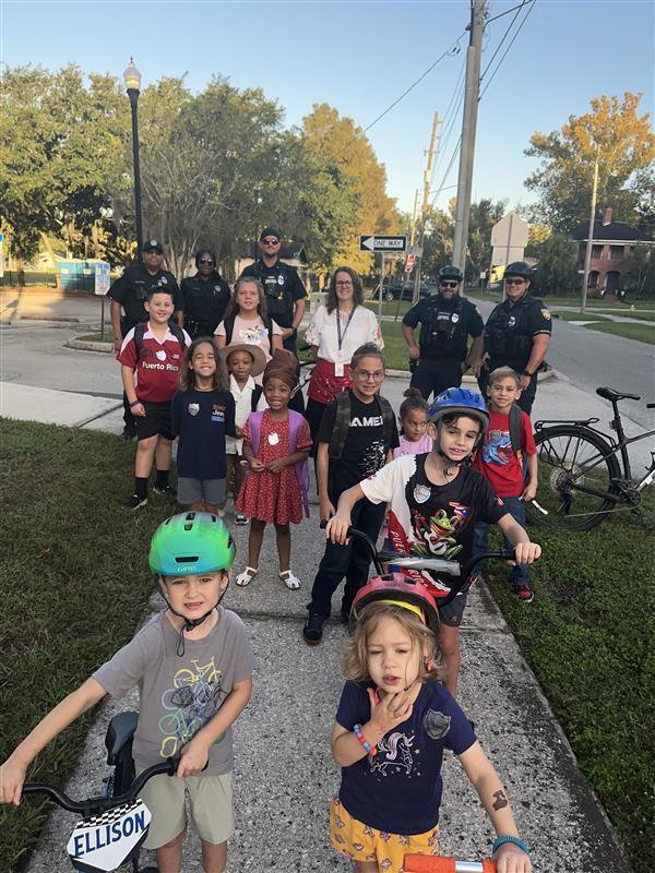 Students walking and biking to school