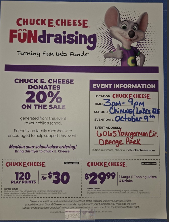 Chuck E Cheese PTA Night