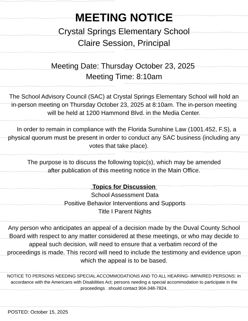 October School Advisory Council Meeting Notice