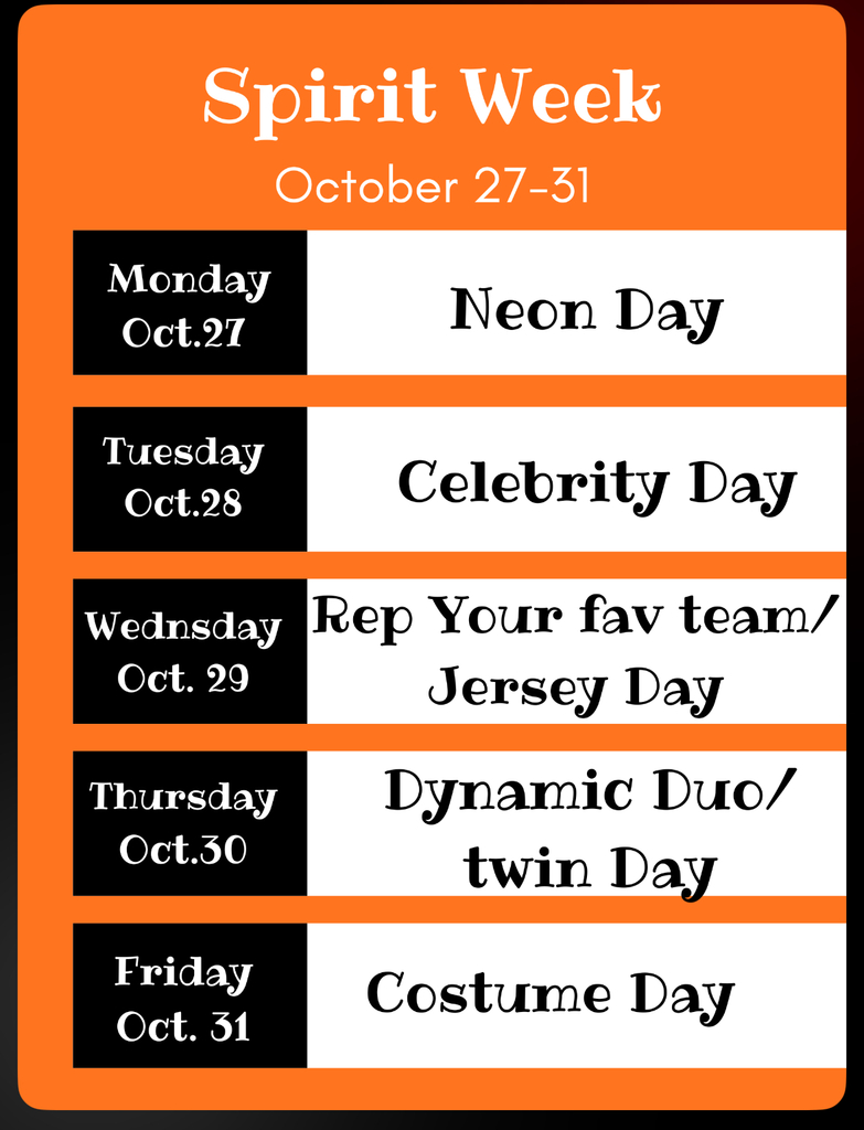 Spirit Week Attire - Oct 27-31
