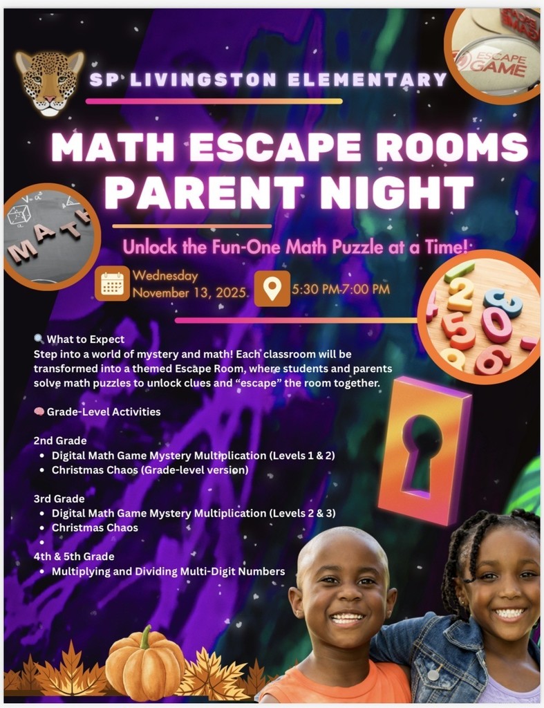MATH ESCAPE ROOMS PARENT NIGHT "Unlock the Fun - One Math Puzzle at a Time!" Wednesday, November 13th from 5:30pm to 7pm