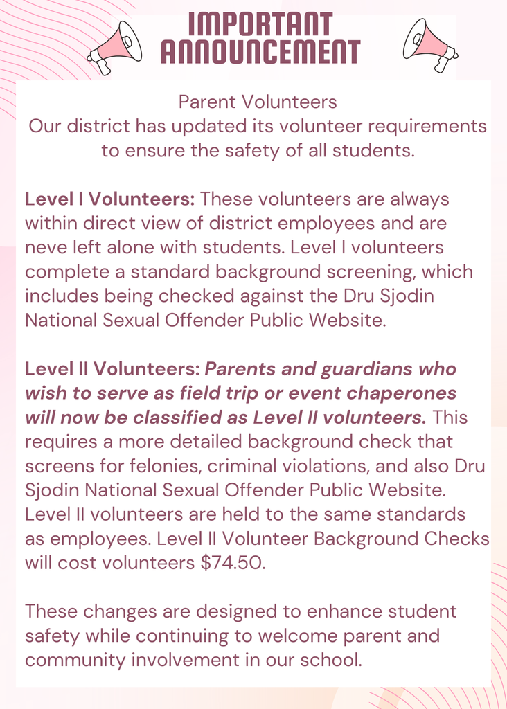 Information detailing volunteer requirements