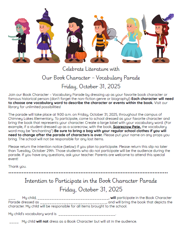 Book Character Parade Note
