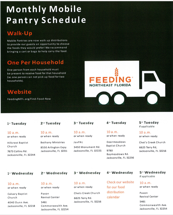 Monthly Mobile Food Pantry Schedule