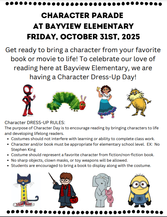 Character Parade on Friday, October 31st