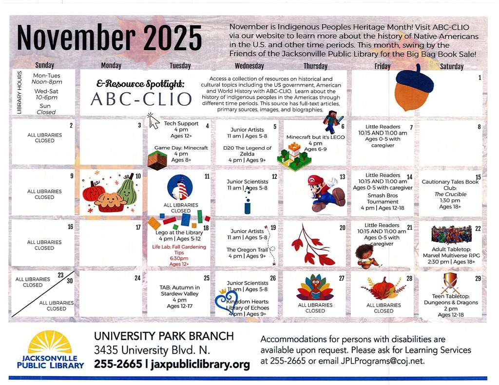 University Library November calendar 