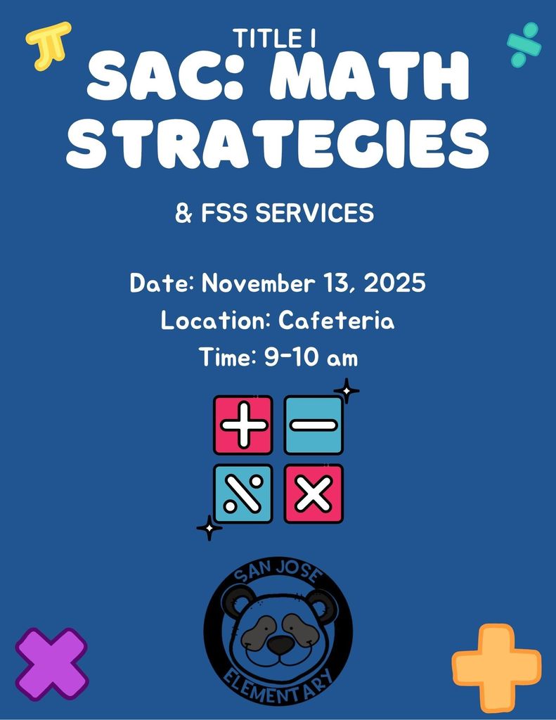 Flyer: TITLE I/SAC meeting rescheduled from 11/6th to 11/13th (Fun Math Games & Strategies)