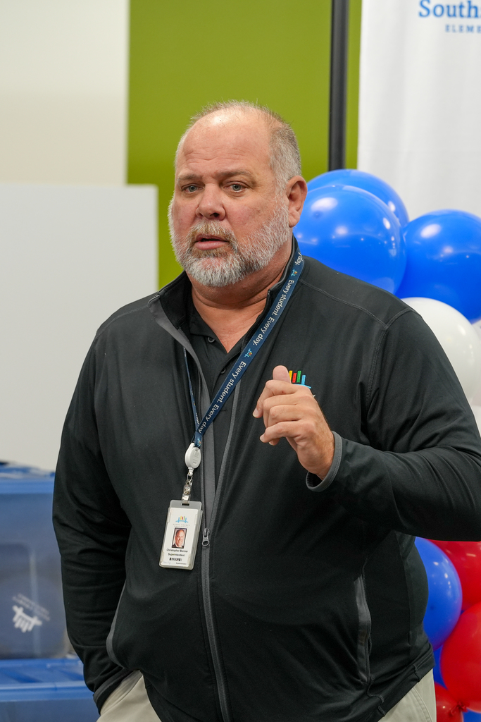 Superintendent Dr. Christopher Bernier speaks to visiting Bethune-Cookman University students inside the classroom.