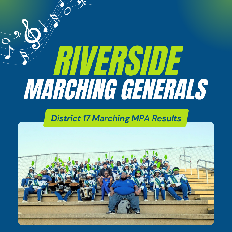riverside marching generals district 17 marching mpa results, photo of band in bleachers