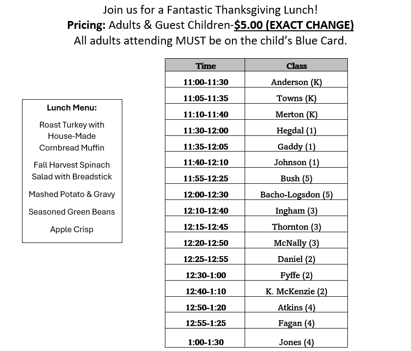 Thanksgiving Luncheon Lunch Times