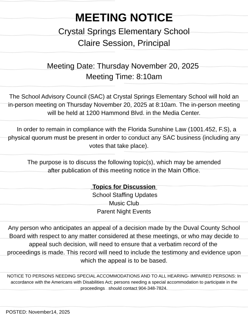 November SAC Meeting Notice