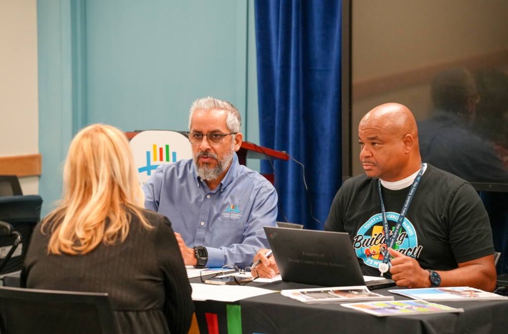 A candidate meets with a DCPS recruiter during the Retired Educators Hiring Fair.
