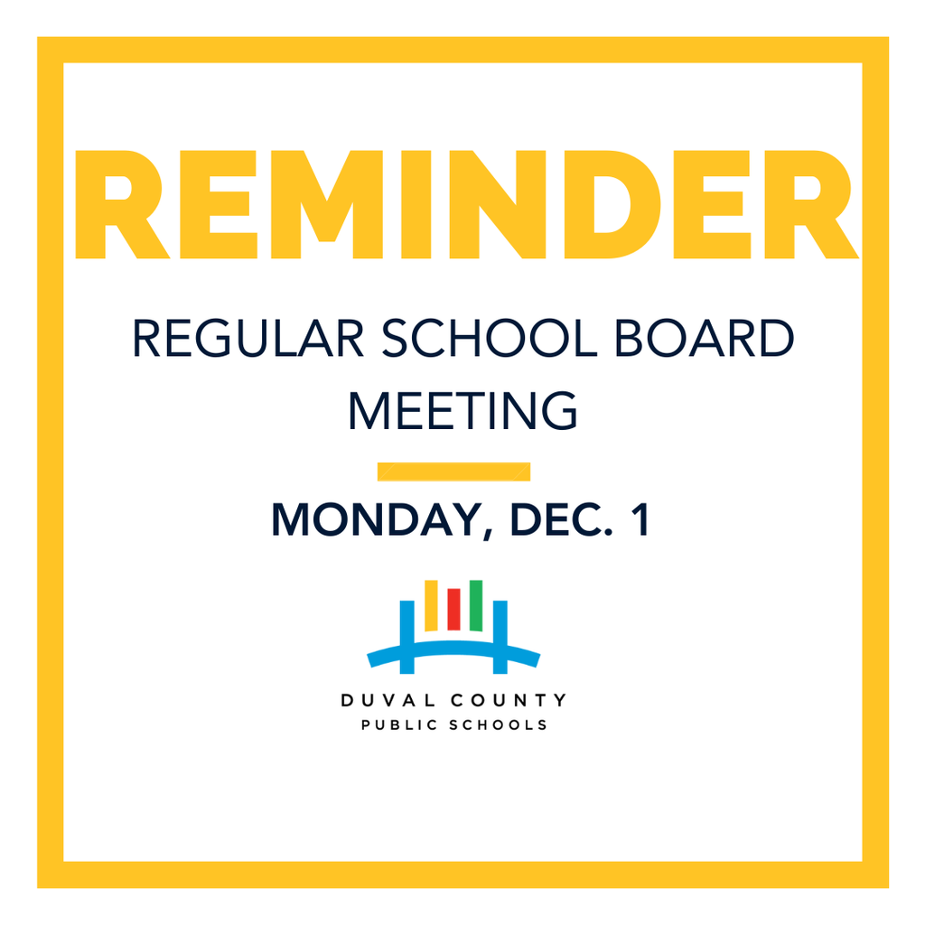Reminder. Regular School Board Meeting. Monday, Dec. 1