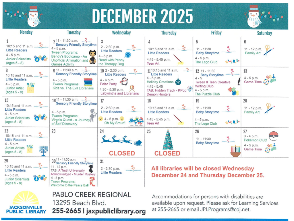 Pablo Creek Library Schedule for December