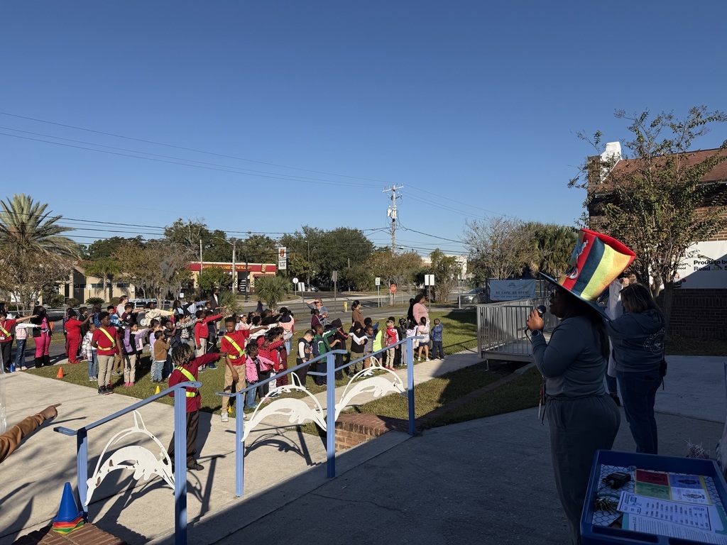 People gathered outside of school