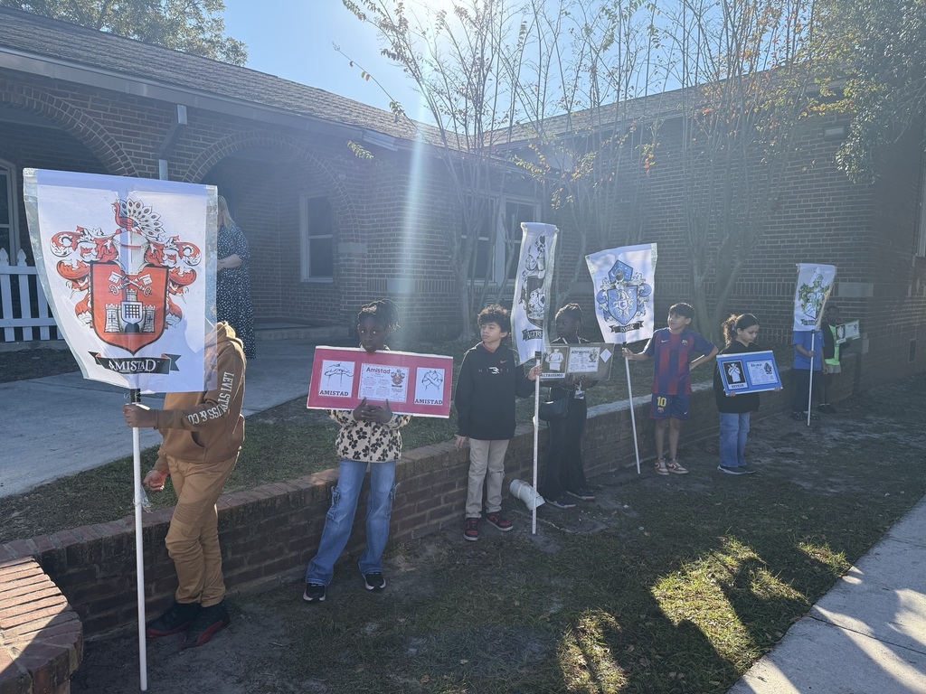 People gathered outside of school