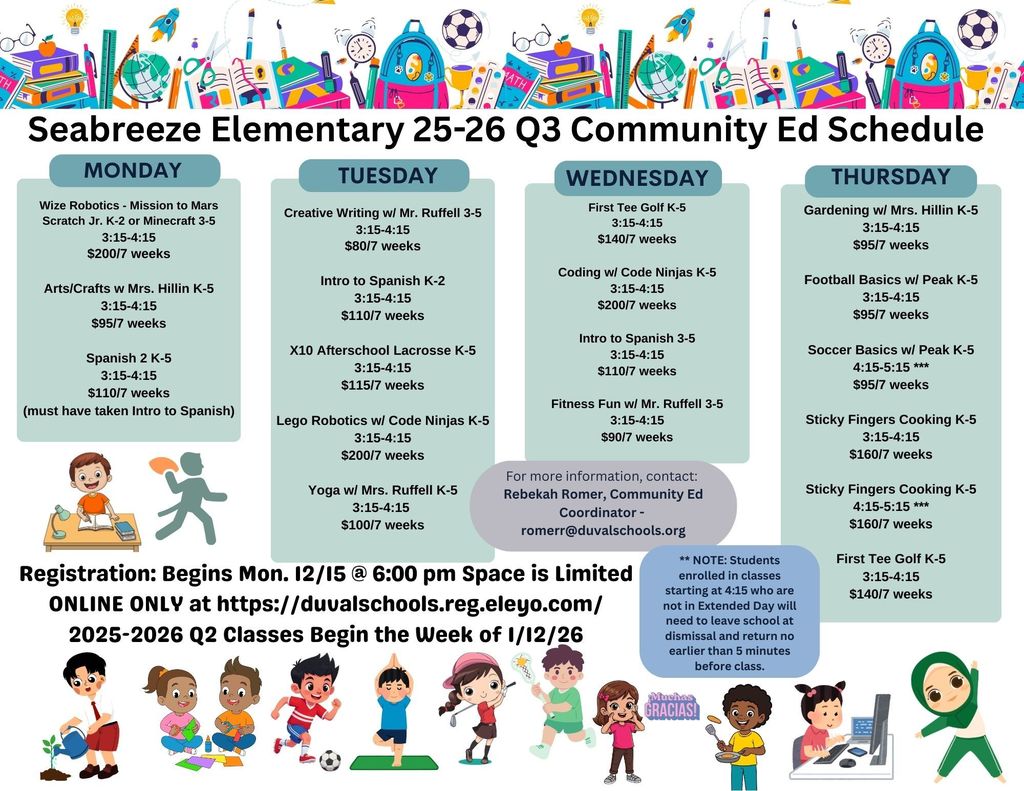 Community Ed. Schedule for Q3
